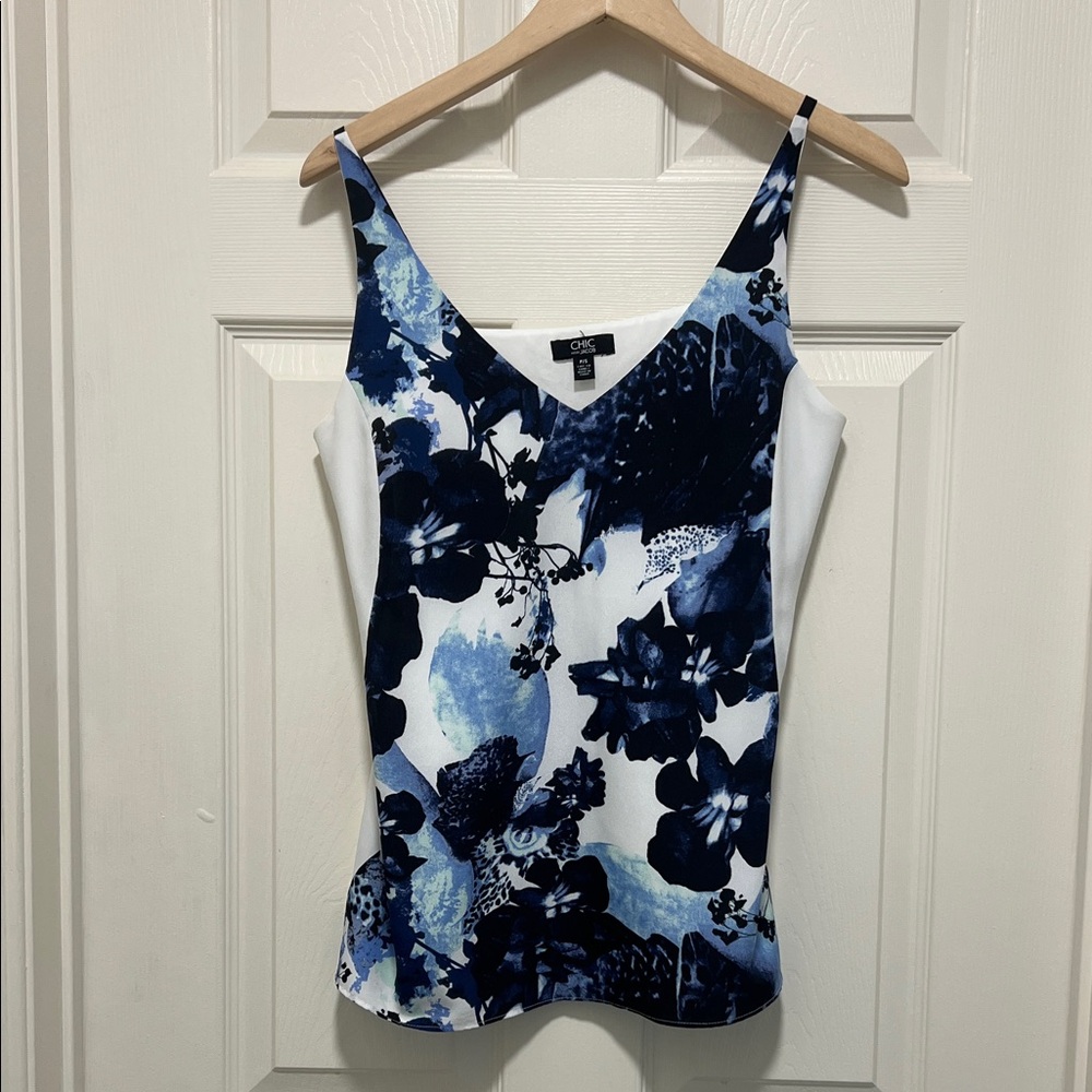 Chic Blue and White Floral Camisole